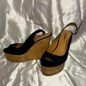 Black Soda Cork Wedge open toed heel